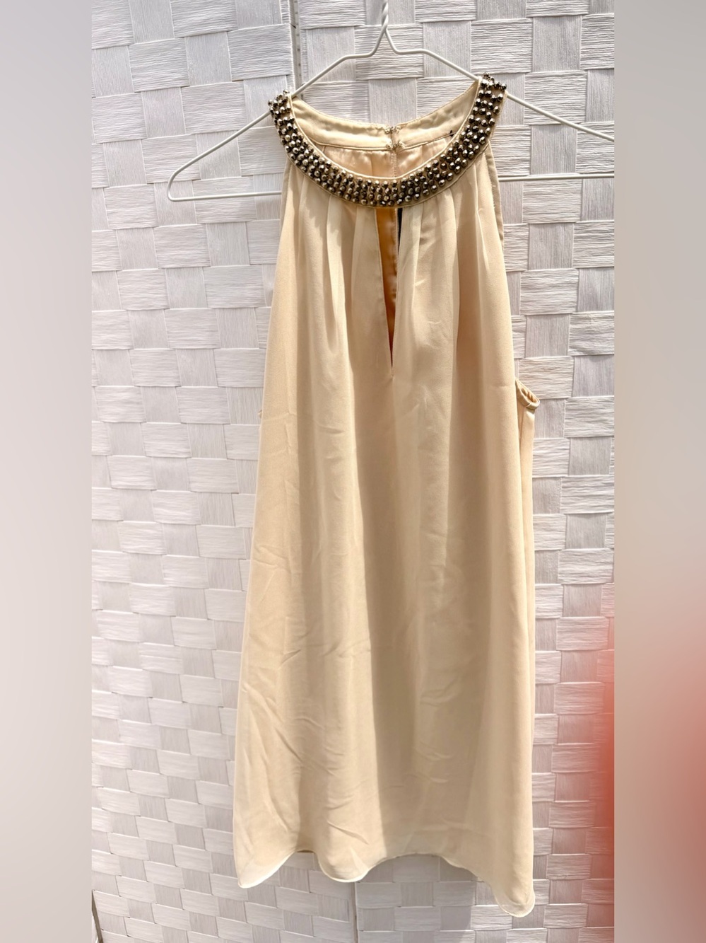 Embellished Neckline Akira Chicago Black Label Cream Dress